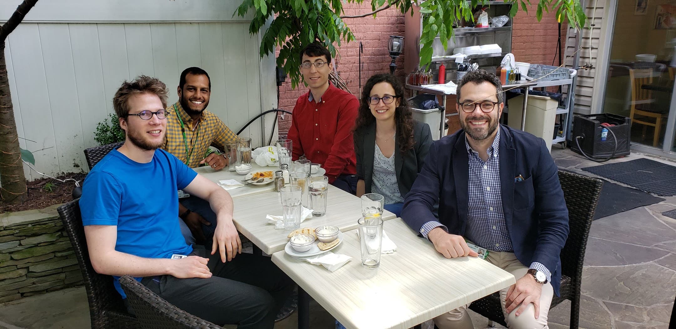 Lab team in 2019, patio lunch