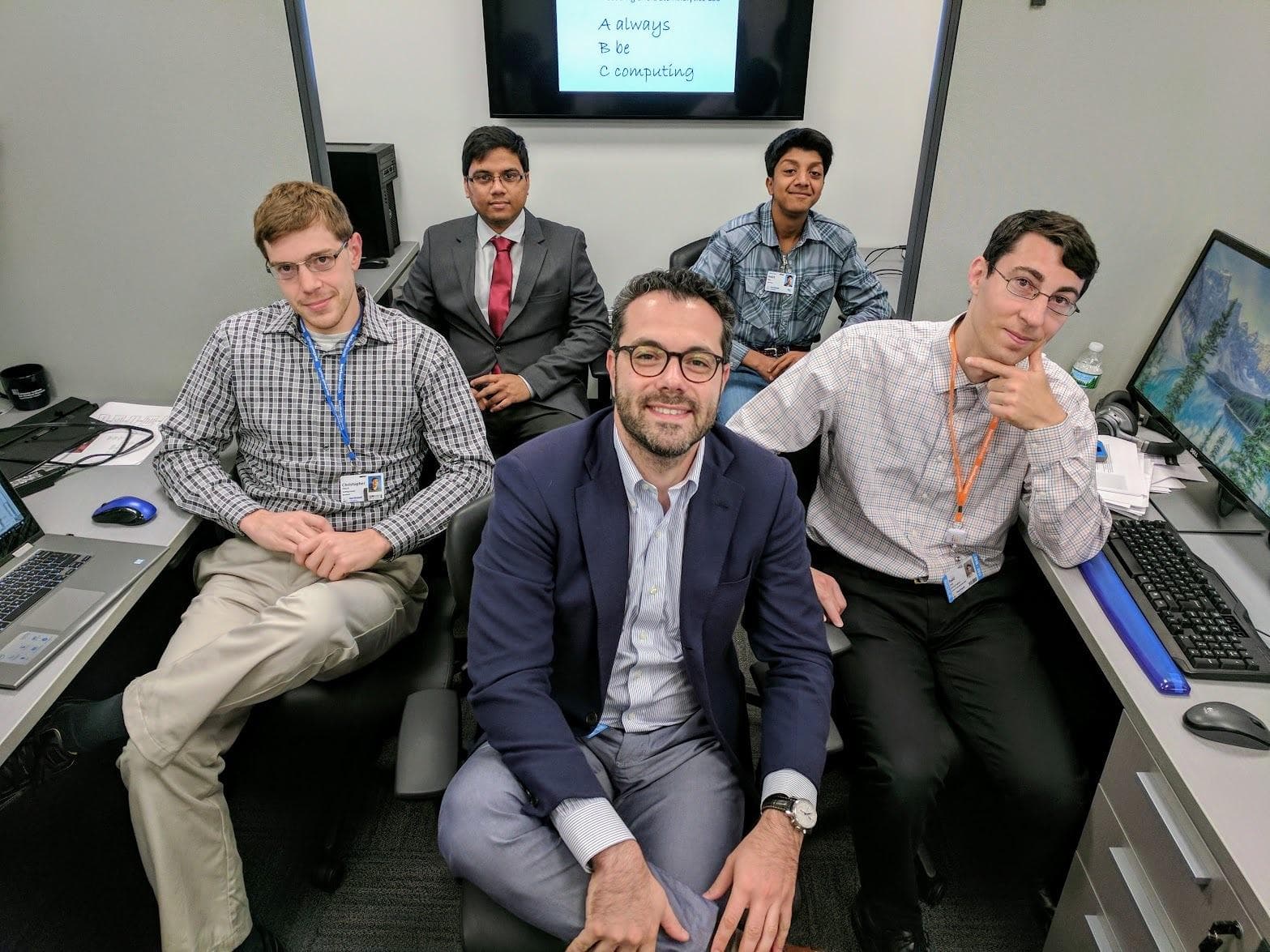 Lab team in 2017, five members in the office